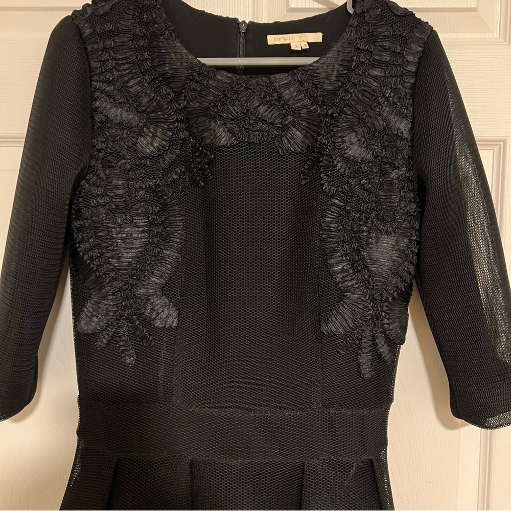 Maje Black Embroidered Cocktail Dress (With Added Sleeves & Slip) Size 3 US 8-10 - Picture 3 of 11
